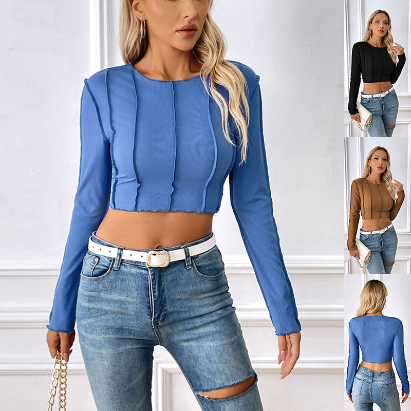 Women’s Long Sleeve T-Shirt with Exposed Stitching