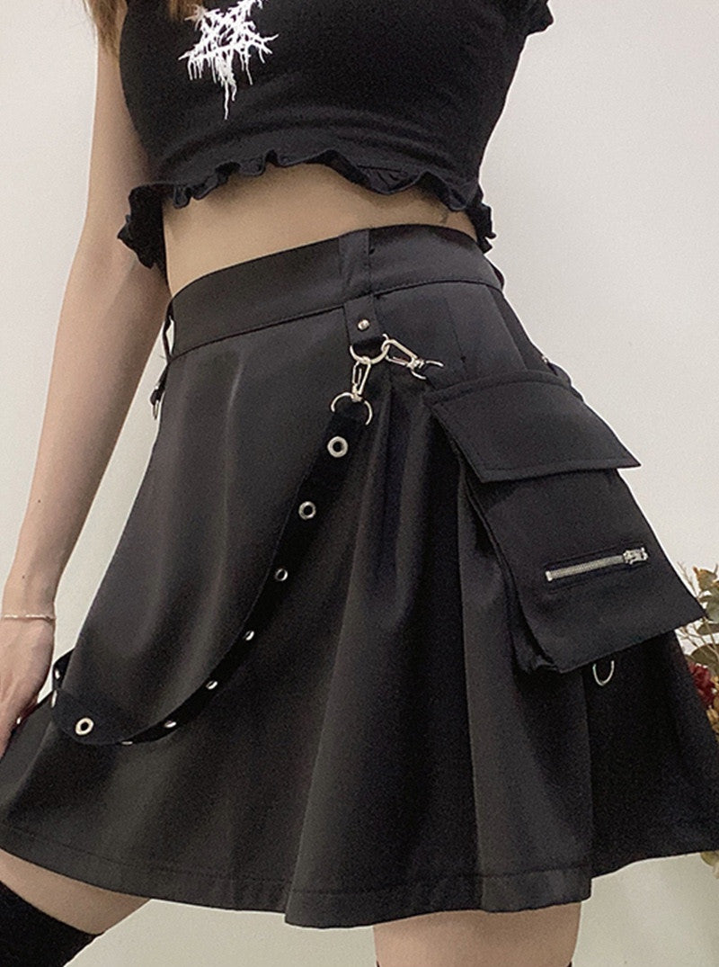 Women’s InstaHot Black High Waist Cargo Skirt
