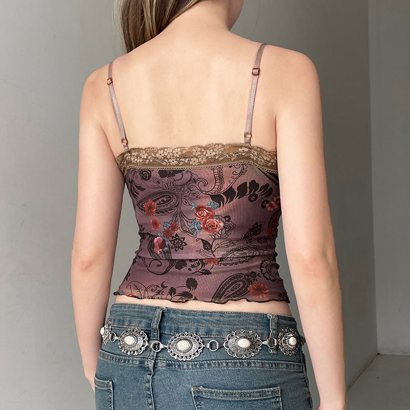 Women’s American Retro Flower Print Camisole