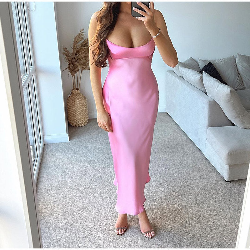 Women’s Elegant Satin Camis Slip Dress Skirt