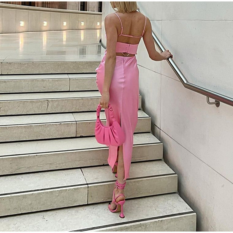 Women’s Elegant Satin Camis Slip Dress Skirt
