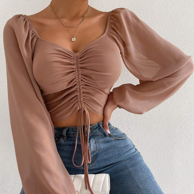 Women’s V-Neck Mesh Sexy Top