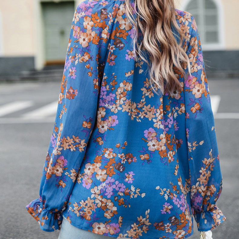 Women’s Floral V-Neck Chiffon Blouse