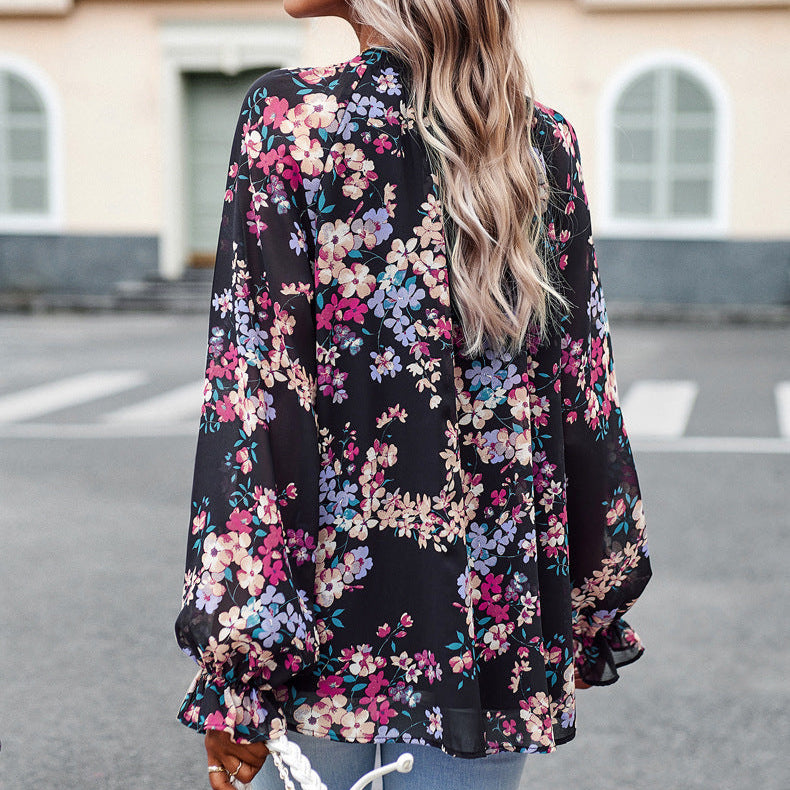 Women’s Floral V-Neck Chiffon Blouse