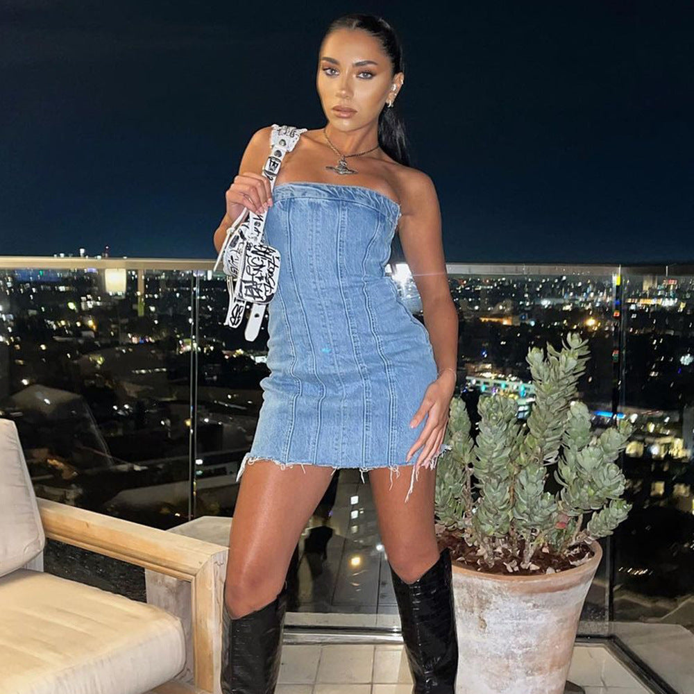 Women’s Denim Tube Dress Skirt