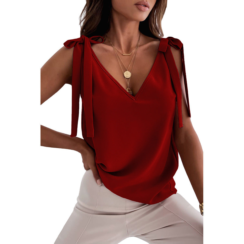 Women’s Bowknot Tie-Up Satin Camisole