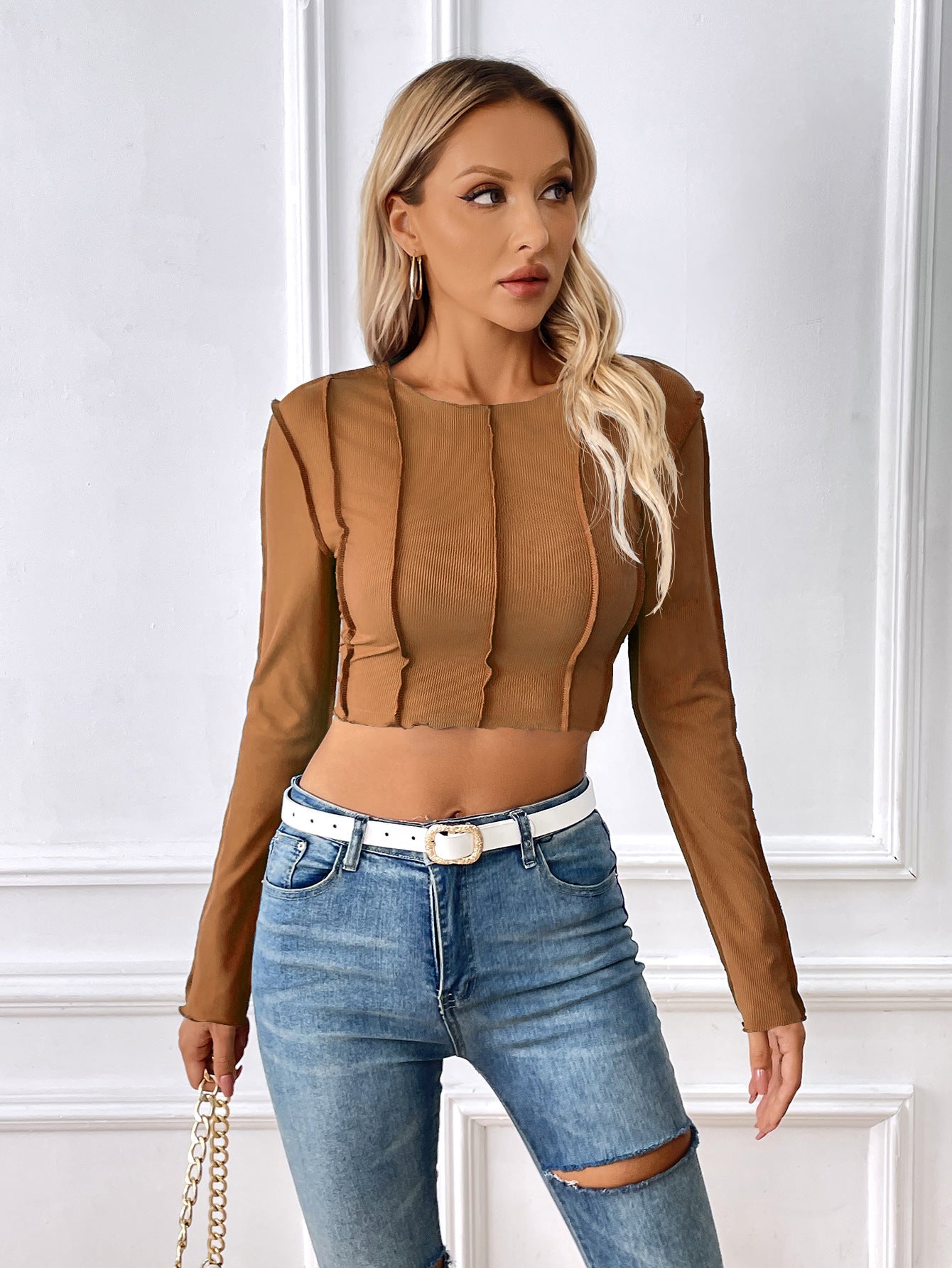 Women’s Long Sleeve T-Shirt with Exposed Stitching