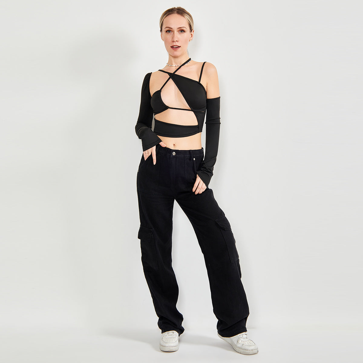 Women’s Asymmetrical Cut-Out Long Sleeve Top