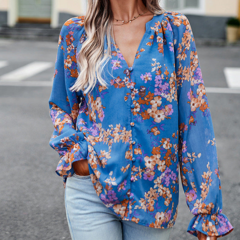 Women’s Floral V-Neck Chiffon Blouse