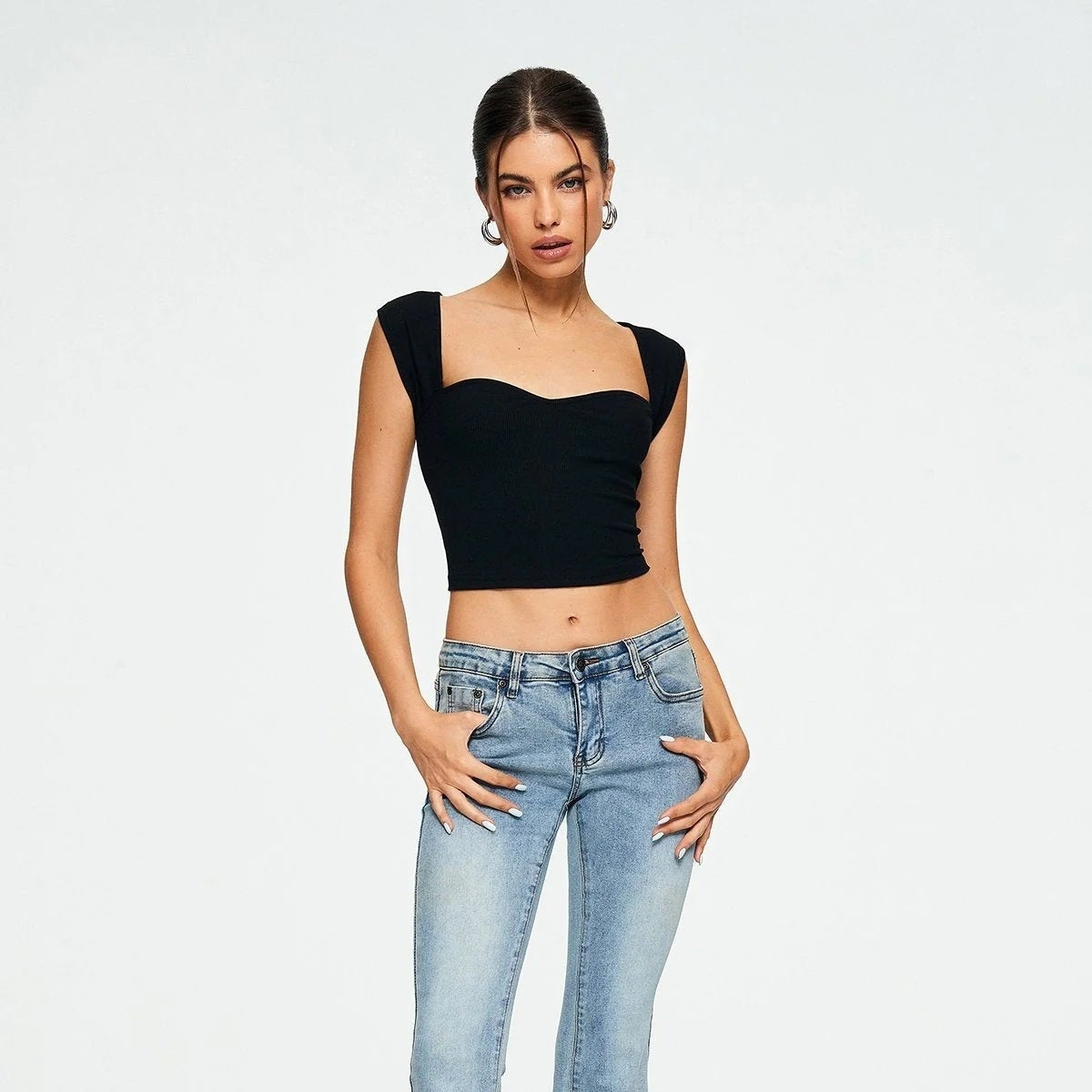 Sleeveless Eyelet Ruffle Strap Blouse – Square Neck Summer Top