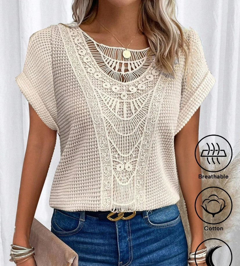 Summer Hollow-Out Short-Sleeve T-Shirt – Ethnic Style Women’s Top