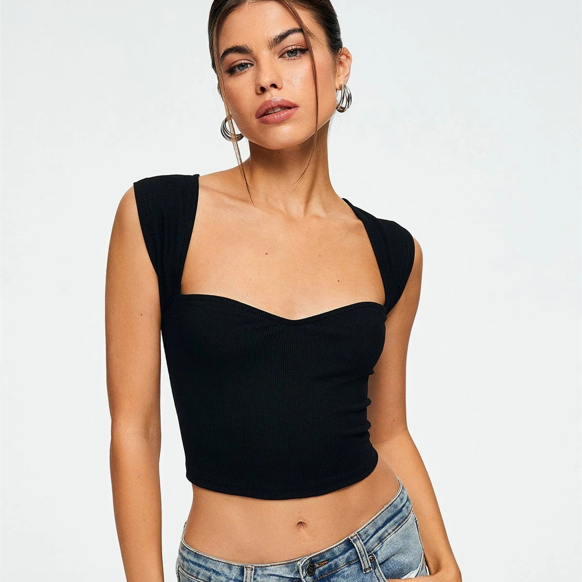 Sleeveless Eyelet Ruffle Strap Blouse – Square Neck Summer Top