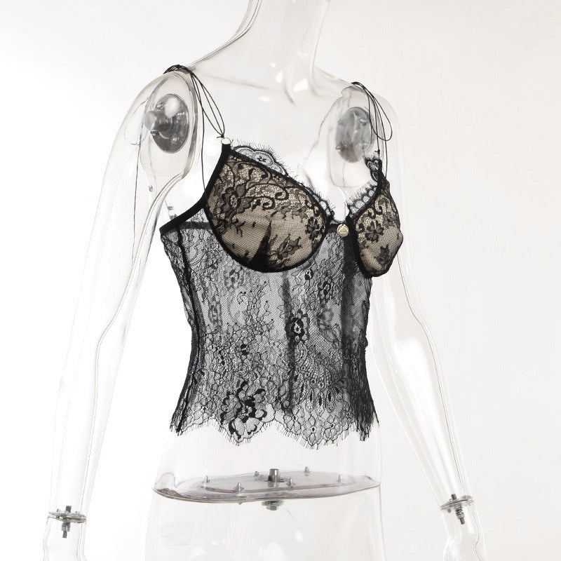 Women’s Lace See-Through Suspenders Top