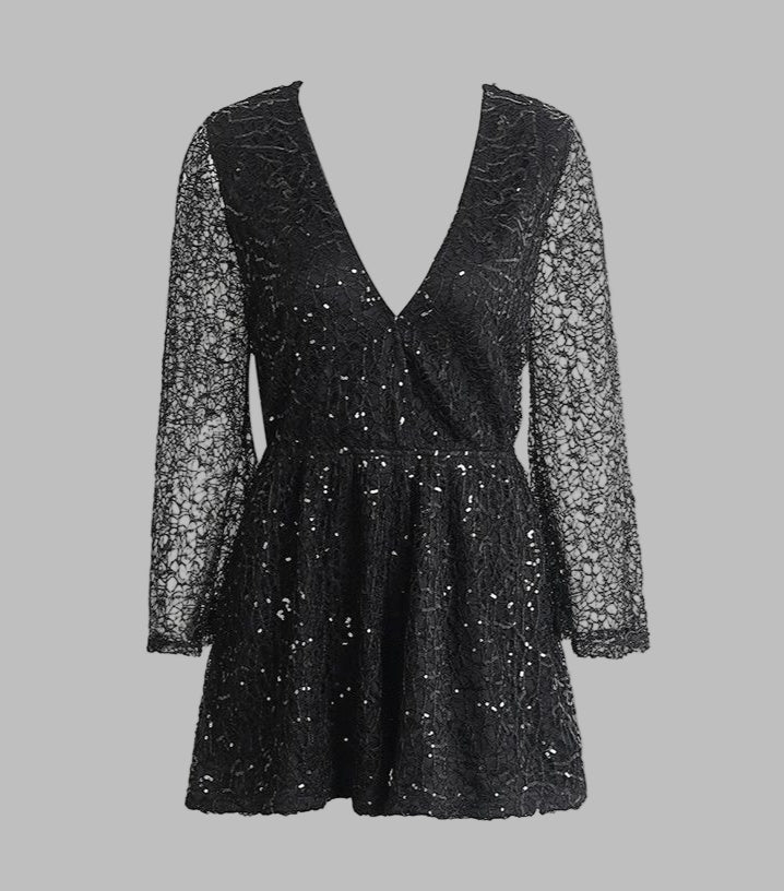 Deep V Lace Long-Sleeve Romper