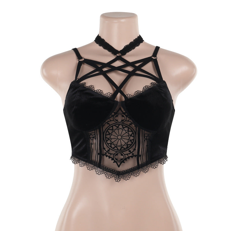 Women’s Elegant Flocked Printed Halterneck Vest