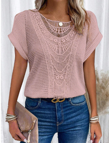 Summer Hollow-Out Short-Sleeve T-Shirt – Ethnic Style Women’s Top
