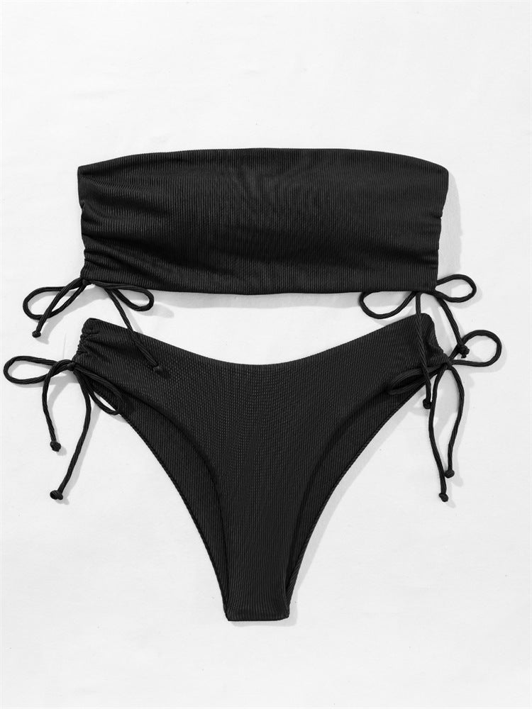 Women’s Summer Tube Bikini with Drawstring Design Bikini Set