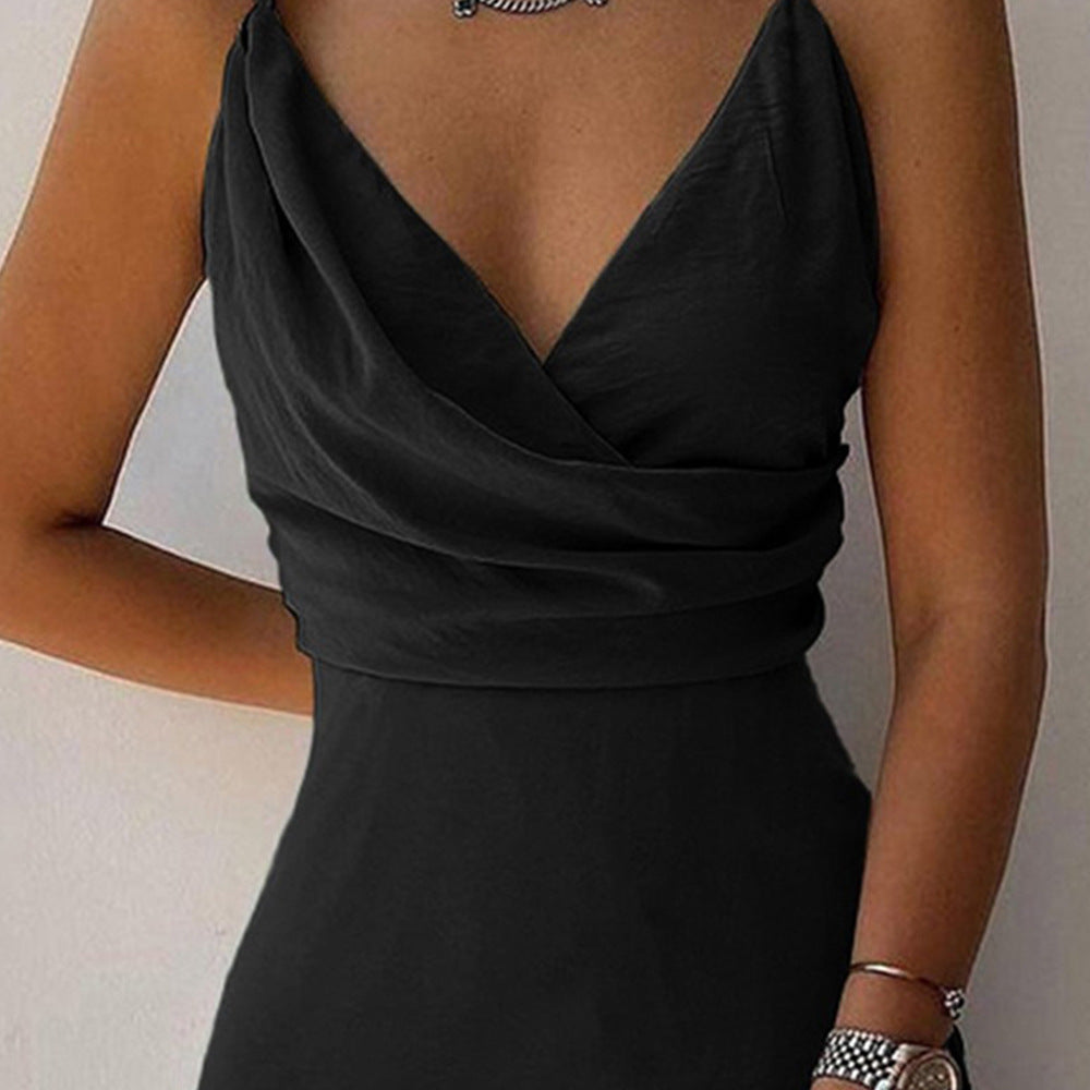 Women’s V-Neck Slit Sling Dress Skirt