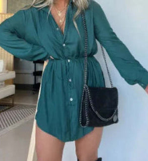 Women’s Long Sleeve Jumpsuit with Buttons — Shirt Dress Style