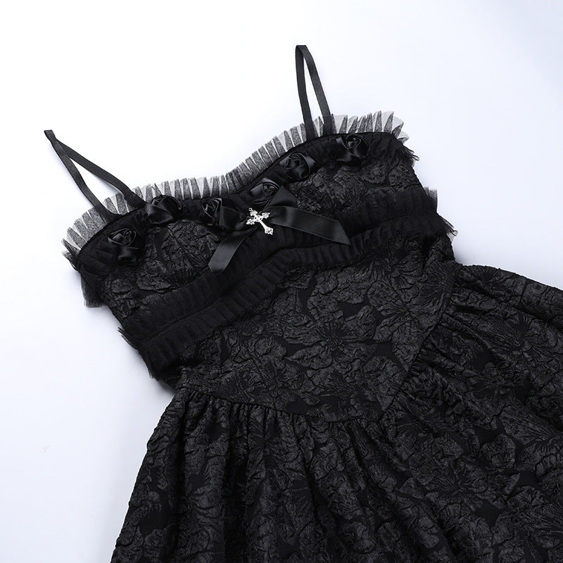 Women’s Dark Goth Rose Lace Sling Dress