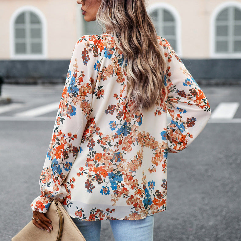 Women’s Floral V-Neck Chiffon Blouse
