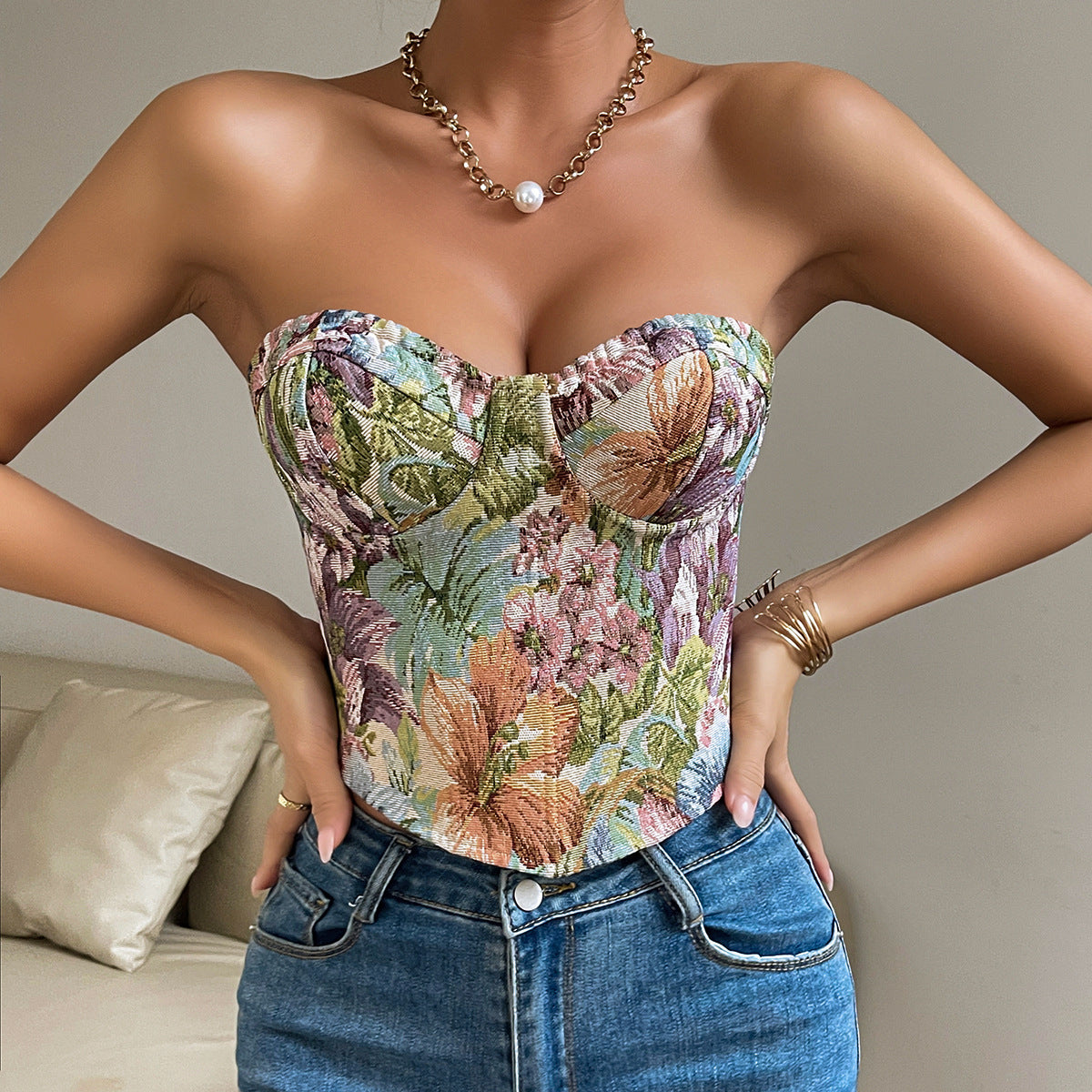 Women’s Y2K Floral Print Tube Vest Top