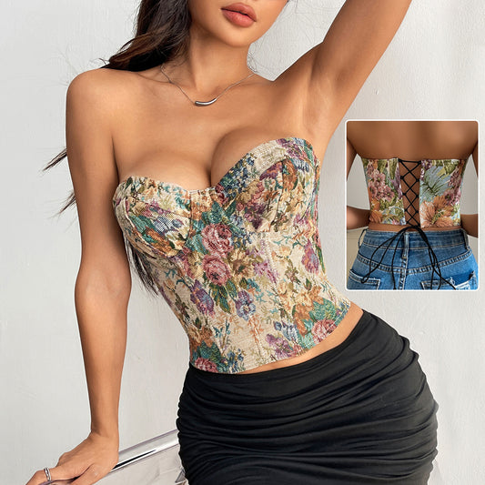Women’s Y2K Floral Print Tube Vest Top