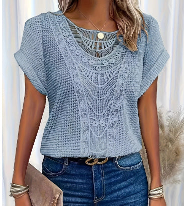 Summer Hollow-Out Short-Sleeve T-Shirt – Ethnic Style Women’s Top