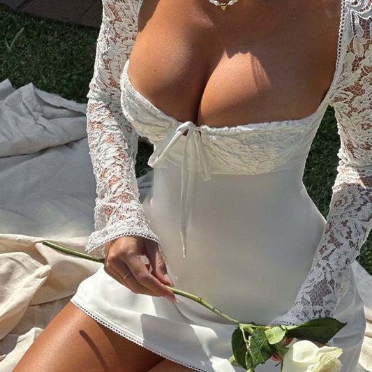 Women’s Lace Long Sleeve Corset Dress Skirt