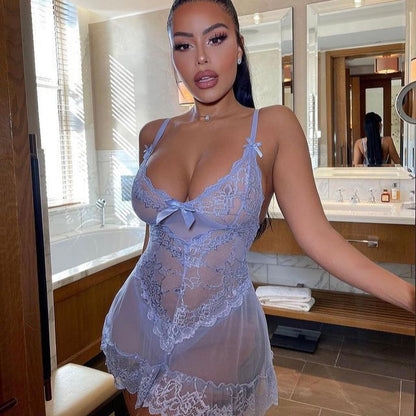 Lace Midnight Charm Suspender Skirt Pajamas – Elegant Sleepwear