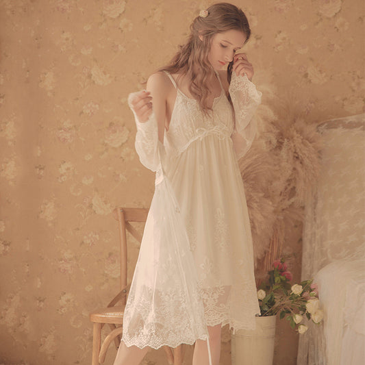 Women’s White Lace Nightgown Robe Set (2-Piece)