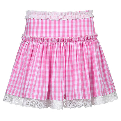 Women's Sexy High Waist Plaid Lace Pleated Mini Skirt