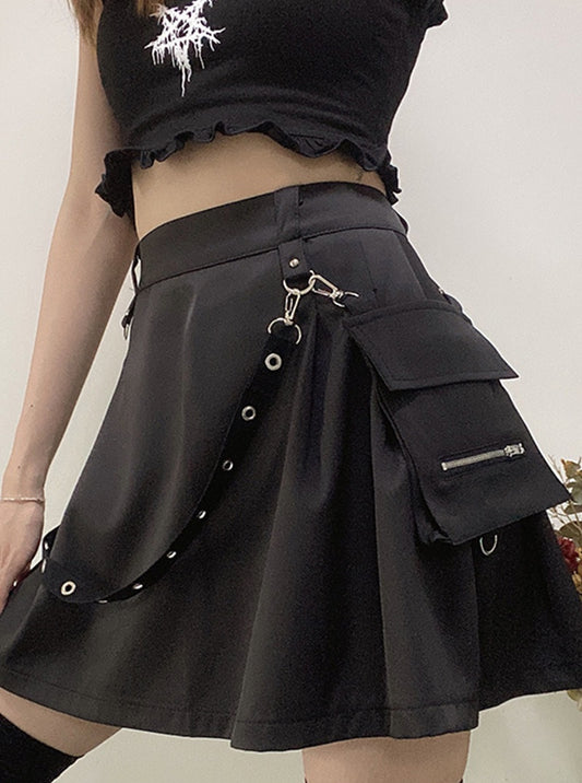 Women’s InstaHot Black High Waist Cargo Skirt