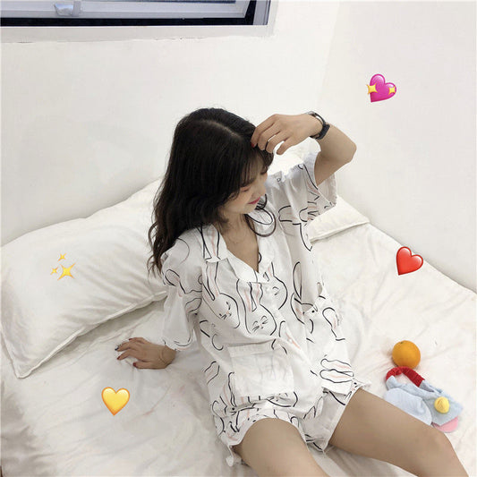 Korean Chic Print Pajama Set – Trendy Sleepwear