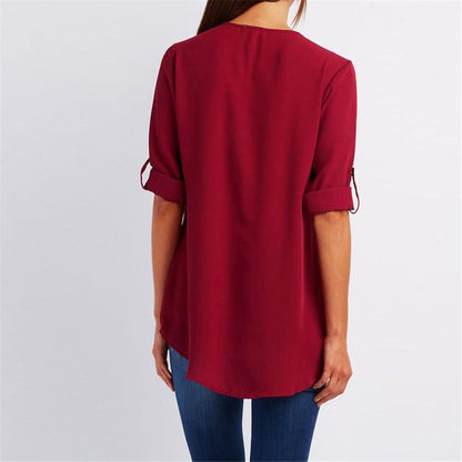 Women’s Zip V-neck Short Sleeve Top
