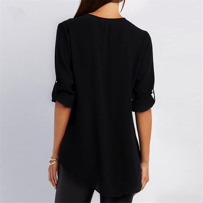 Women’s Zip V-neck Short Sleeve Top