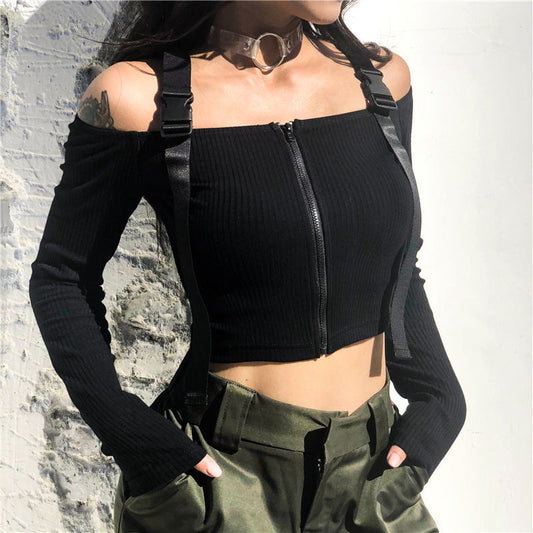 Women’s Schoolbag Buckle Streamer Shoulder T-shirt