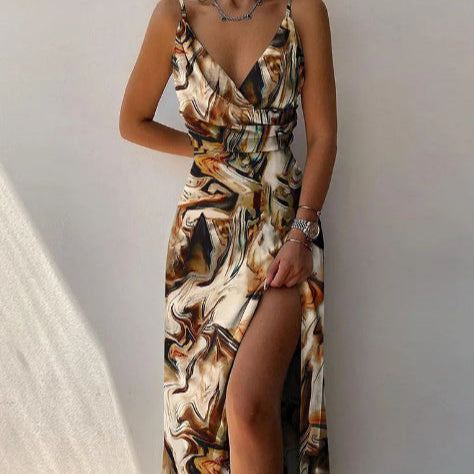 Women’s V-Neck Slit Sling Dress Skirt