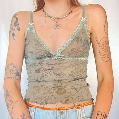 Women’s Mesh Plant Print Halter Tank
