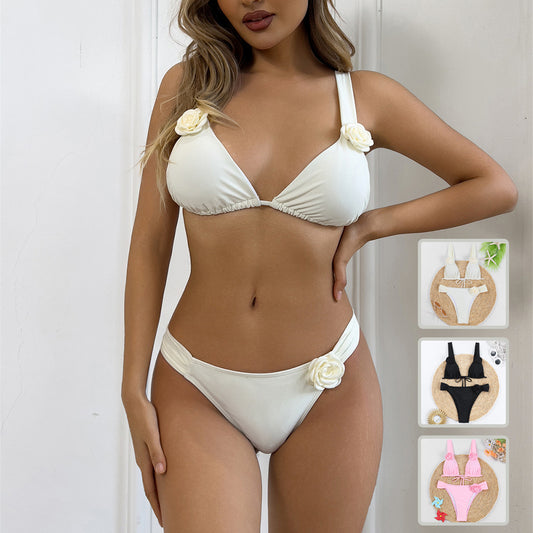 Women’s Summer Beach Bikini with 3D Flowers Bikini Set