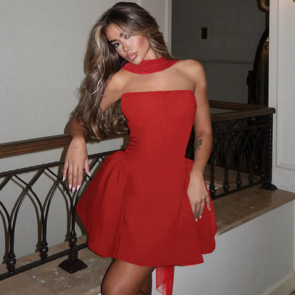 Women’s Sexy Tube Top Dress With Back Zipper Skirt