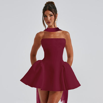 Women’s Sexy Tube Top Dress With Back Zipper Skirt