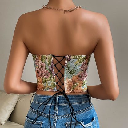 Women’s Y2K Floral Print Tube Vest Top