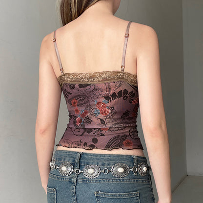 Women’s American Retro Flower Print Camisole