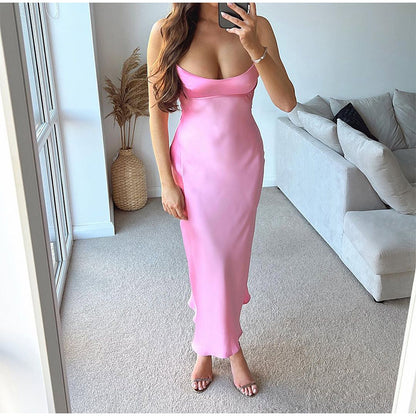 Women’s Elegant Satin Camis Slip Dress Skirt