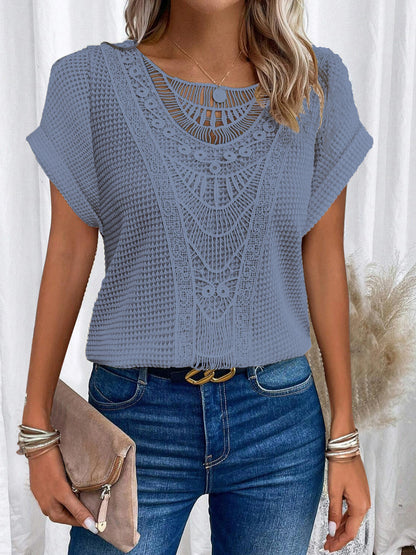Summer Hollow-Out Short-Sleeve T-Shirt – Ethnic Style Women’s Top