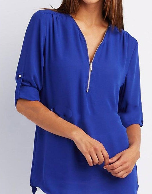 Women’s Zip V-neck Short Sleeve Top