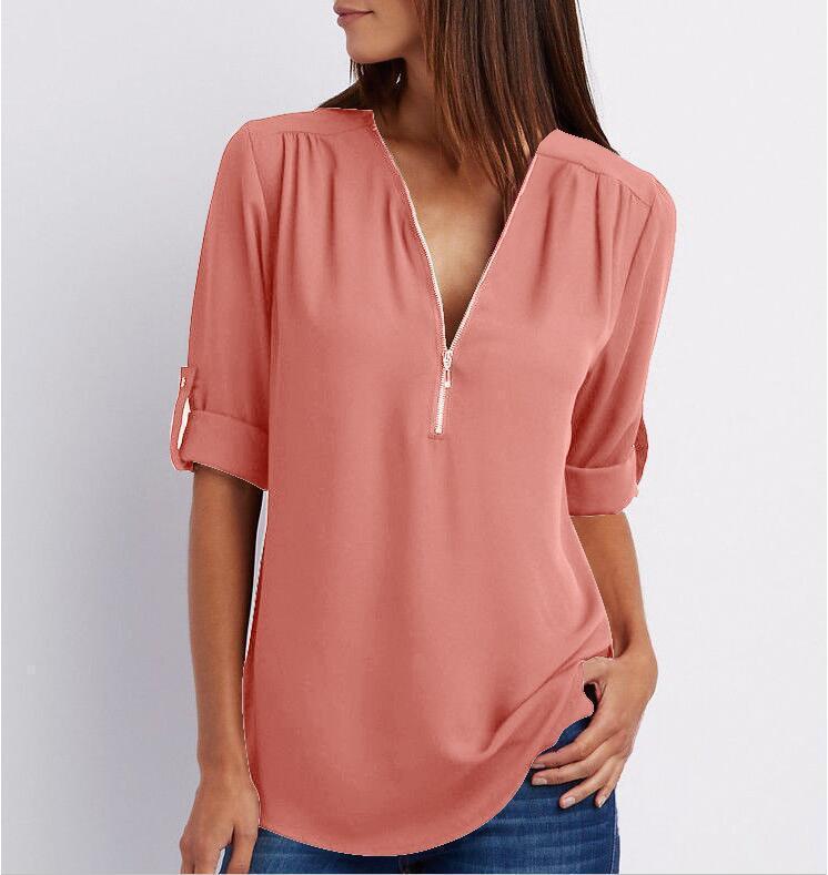 Women’s Zip V-neck Short Sleeve Top