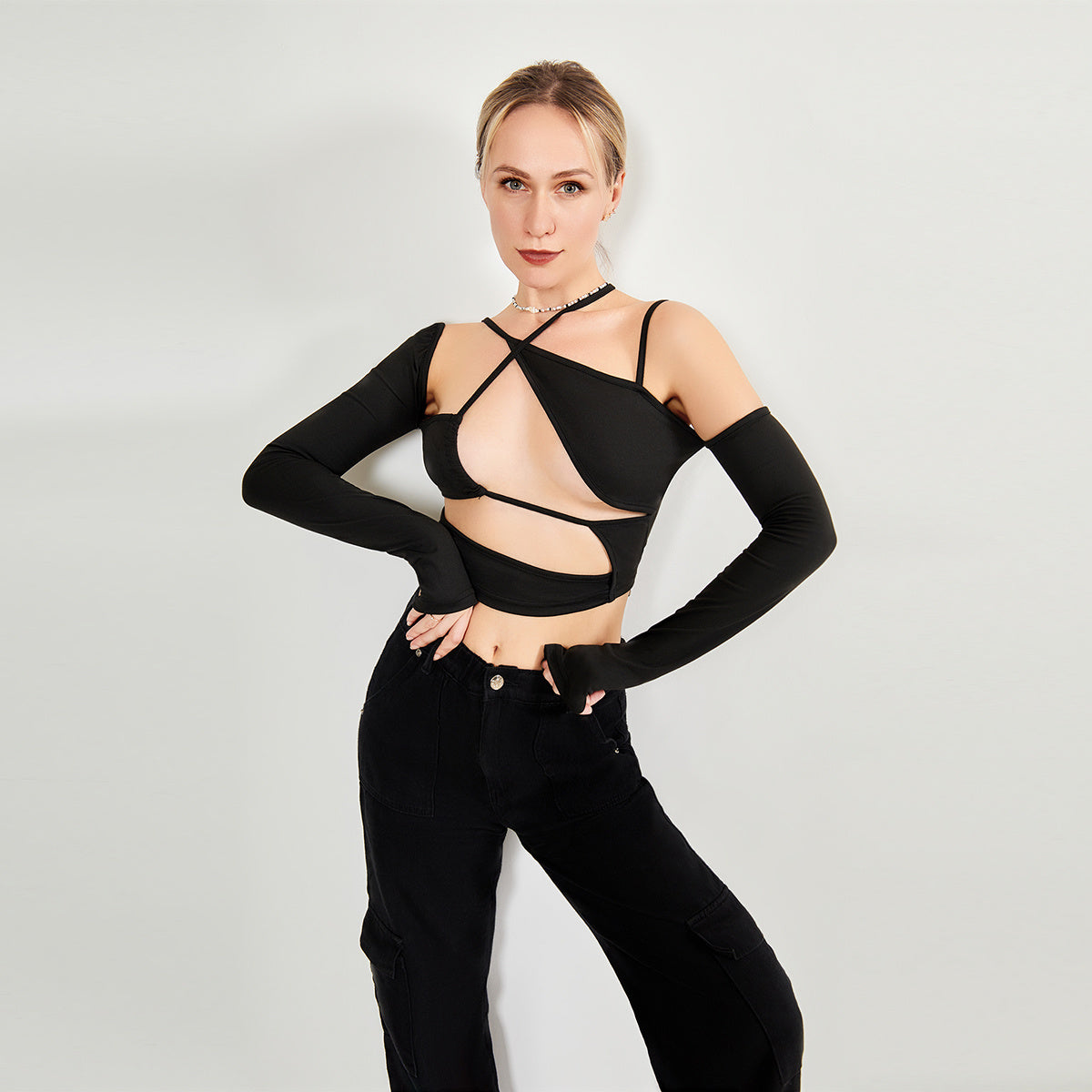Women’s Asymmetrical Cut-Out Long Sleeve Top