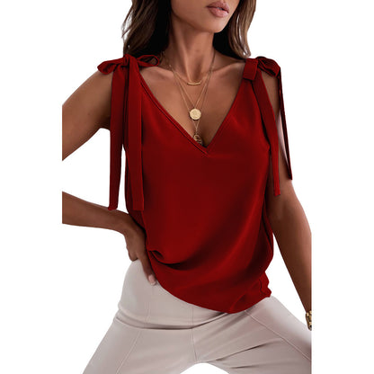 Women’s Bowknot Tie-Up Satin Camisole